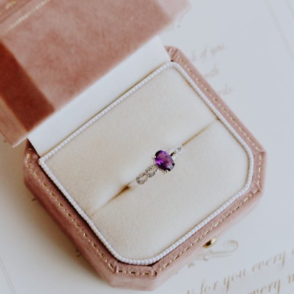 Genuine Natural Amethyst Stone Ring Purple Sterling Silver Dainty Ring - Picture 2 of 8